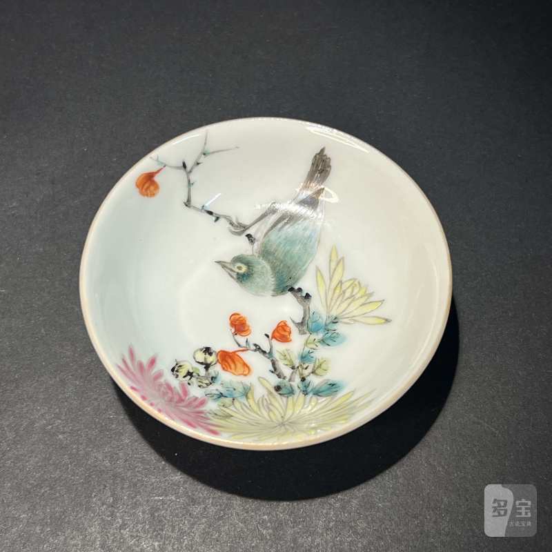 清 浅绛彩花鸟纹小盘
